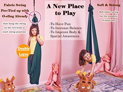 Sensory Swing for Kids with 360° Swivel Hook, Saggy-Resistant Double-Layer Fabric Indoor/Outdoor Cocoon Therapy Swing for Autism, Yoga & Play