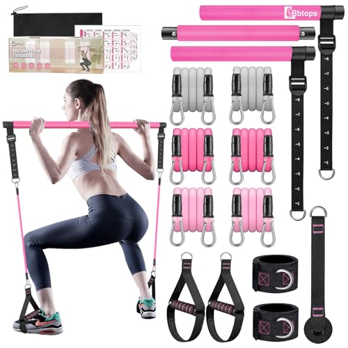 Bbtops Pilates Bar Kit with Resistance Bands,Pilates Bar with Stackable Bands Workout Equipment for Legs,Hip,Waist and Arm,Exercise Fitness Equipment for Women & Men Home Gym Yoga Pilates - color: Rose
