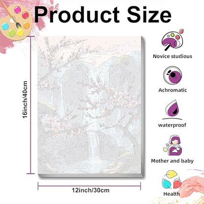 Paint by Numbers with Frame Wooden Easel-Plum Blossom Paint by Number Adult,Waterfall Paint by Numbers Framed Canvas,Adult Paint by Number Kits on Canvas Framed Gifts and Home Wall Decor 12x16inch - color: Plum Blossom