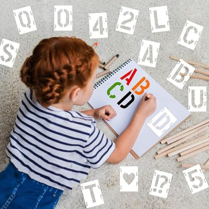 42 Piece Letter Stencils - 3.5 Inch, Reusable Alphabet & Number Stencils for Spray Paint & Wall Painting