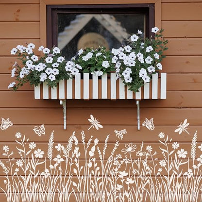 Large Flower Stencils for Walls Floral Stencils for Wood Fence | Reusable Wildflower Stencil for Painting on Canvas Fabrics Furniture - style: Wildflower 03