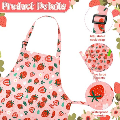 2 Pack Kids Apron, Cute Cooking Aprons, Waterproof Art Apron with Pockets, Toddler Painting Artist Apron Adjustable - color: Strawberry, size: 45*62cm