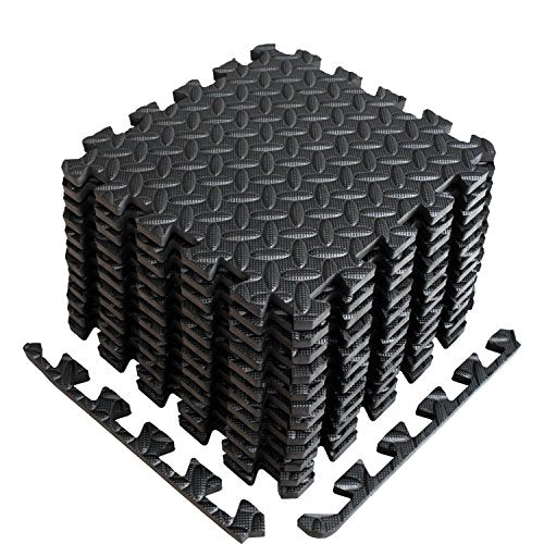 A2ZCARE Puzzle Exercise Mat with EVA Foam Interlocking Tiles - Interlocking Floor Mats for Gym Equipment - Ideal for Home Gym, Aerobic, Yoga and Pilates - color: Black (12pcs With Border Tiles)