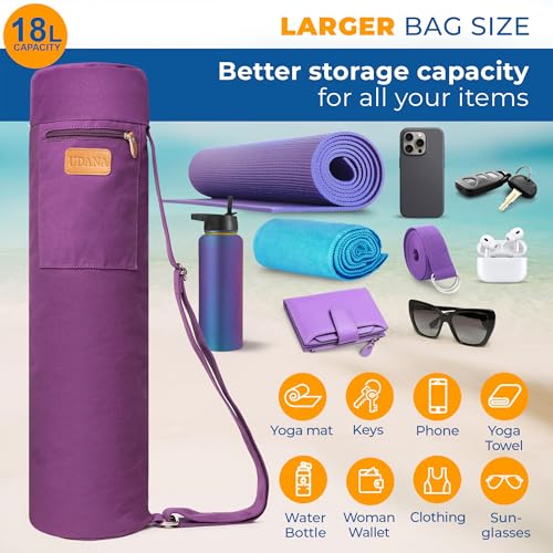 UDANA Canvas Yoga Mat Bag for Women & Men, Full-Zip Carrier with 3 Pockets & Adjustable Strap, Stylish Gym & Pilates Bag – Available in Multiple Sizes