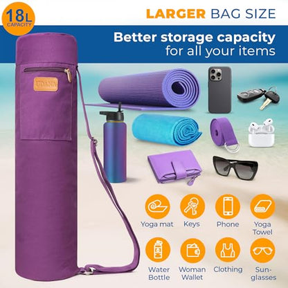 UDANA Canvas Yoga Mat Bag for Women & Men, Full-Zip Carrier with 3 Pockets & Adjustable Strap, Stylish Gym & Pilates Bag – Available in Multiple Sizes