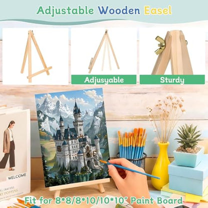 120pcs 8x10 Inch Painting Supplies Kit, 12 Colors Mini Acrylic Paint Set | 12 Pack Art Canvas Bulk with Easel Stand, Small Paint Brushes, Paint Trays, Paint Canvas Kit