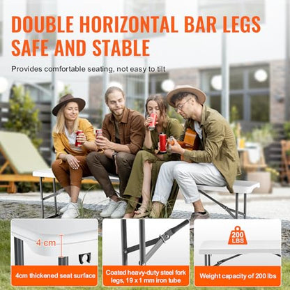 VEVOR Plastic Folding Bench, 6ft Portable Folding Bench, Smooth High Density Polyethylene Waterproof Outdoor Bench, Picnic Camping Table with Handle for Garden Soccer Playtime, White (1 Pack)