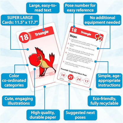Extra Large Yoga Cards for Kids, Ages 5+, 44 Giant Animal Poses & Breathing