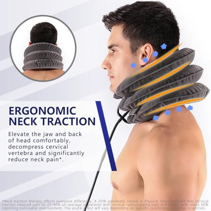 S Cervical Neck Traction Device for Instant Neck Pain Relief - Inflatable & Adjustable Neck Stretcher Neck Support Brace, Neck Traction Pillow for Home Use Neck Decompression - color: Gray