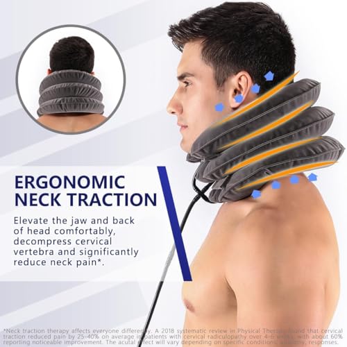 S Cervical Neck Traction Device for Instant Neck Pain Relief - Inflatable & Adjustable Neck Stretcher Neck Support Brace, Neck Traction Pillow for Home Use Neck Decompression - color: Gray