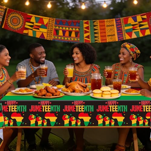 Kochorie 2 Pack Happy Juneteenth Table Clothes 108 x 54 Inch June 19th Freedom Day Table Covers American Independence Day Festival Plastic Tablecloths for African Party Decorations - style: Happy Juneteenth