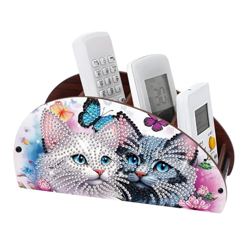 DIY Diamond Painting Storage Box Couple Cats, Handmade 5D Diamond Art Case Multi-Compartment Wooden Desktop Organizer for TV AC Remotes Makeup Brushes Pens Tabletop Holder, Valentine's Day Gift - color: Elegant Cats