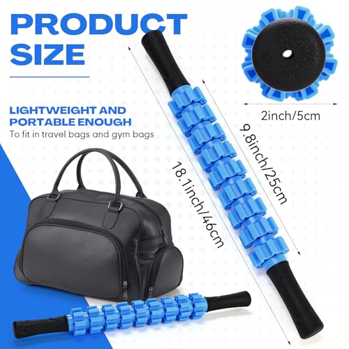 Hiboom 12 Pack Muscle Roller Stick with 9 Independent Rollers Massage Stick Anti-Slip Grip for Yoga Fitness Recovery Lymphatic Drainage Leg Back Pain Relief Athletes Runners Physical Therapy(Blue)