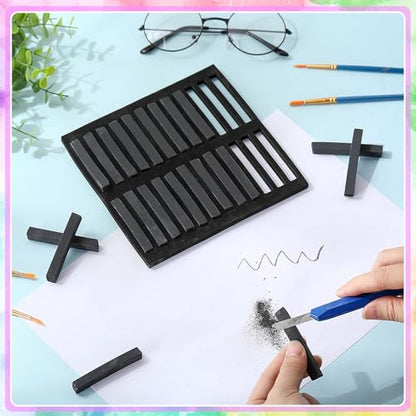 Watersay 24 Pcs Soft Pastel Drawing Chalk Set Square Sketch Chalk Non-toxic Artist Pastel Sticks for Professional Artists and Art Lovers(60 x 8 x 8 mm,Black) - color: Black