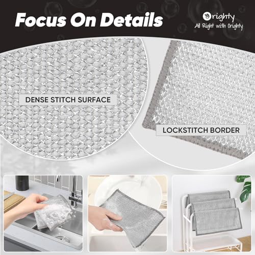 Orighty Dish Cloths for Washing Dishes, 12 Pack Metal Dish Rags, 7"x8" - color: Silver
