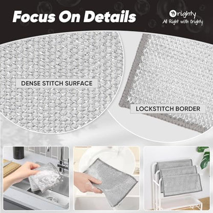 Orighty Dish Cloths for Washing Dishes, 12 Pack Metal Dish Rags, 7"x8" - color: Silver