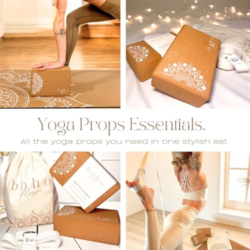 Cork Yoga Block Set – 2 Pack with Strap & Canvas Bag | Luxury Portuguese Yoga Blocks 9”x6”x3” | Heavy-Duty, Non-Slip Support | Eco-Friendly, Plastic-Free Materials