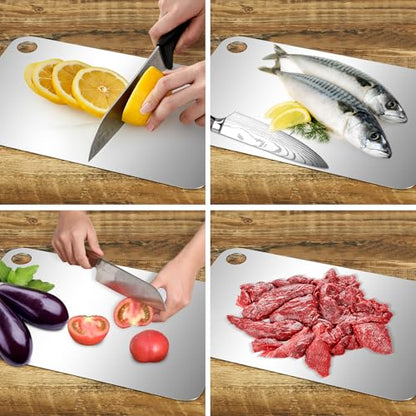 "Titanium Cutting Board for Kitchen – 100% Pure Titanium, Double-Sided Reversible, Non-Porous, Dishwasher Safe, Odor Resistant, Includes Cut-Resistant Gloves & Cleaning Cloth(Medium)"