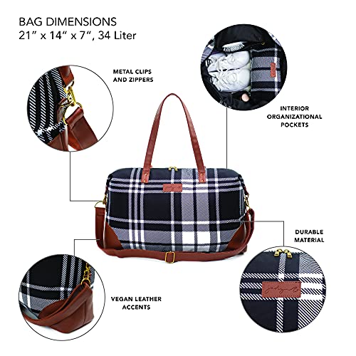 Jadyn Luna Women's Weekender Bag and Travel Duffel, Large 37 Liter Capacity - color: Plaid, size: Large