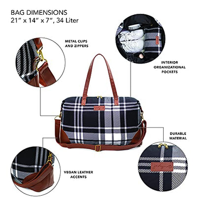 Jadyn Luna Women's Weekender Bag and Travel Duffel, Large 37 Liter Capacity - color: Plaid, size: Large