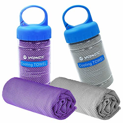 YQXCC 쿨링 타월 2팩(119.4cm x 30.5cm(47인치 x 12인치)), 목과 얼굴용 아이스 쿨 타월 - color: 퍼플/라이트 그레이