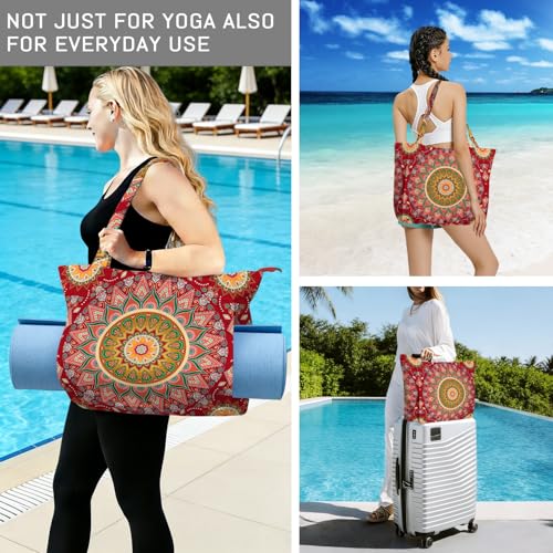 Mandala Yoga Mat Bag Large Yoga Bags and Carrier Fits All Your Stuff Yoga Tote Bags with Zipper Pocket Pilates Bag - color: Red