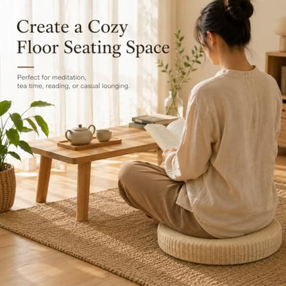 19.7" Round Tatami Floor Pillow, Handwoven Natural Straw Seat | Artisan Crafted, EPE Filling, Comfortable Support, Boho, Lightweight, for Livng Room Meditation Reading Nook Patio - size: 19.7''