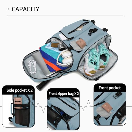 Kalesi Gym Duffle Bag Backpack 4-Way Waterproof with Shoes Compartment for travel Sport Hiking laptop - color: Grayish Blue