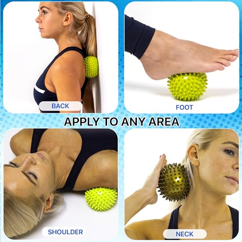 GERARDO'S Spiky Massage Ball Set: Includes 1 Large 10 cm + 3 Small 7 cm Balls - for Deep Tissue Back, Foot, Leg, Hand Muscle Massages - Self Therapy Use Specific - Transport/Store in Linen Bag