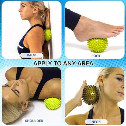GERARDO'S Spiky Massage Ball Set: Includes 1 Large 10 cm + 3 Small 7 cm Balls - for Deep Tissue Back, Foot, Leg, Hand Muscle Massages - Self Therapy Use Specific - Transport/Store in Linen Bag