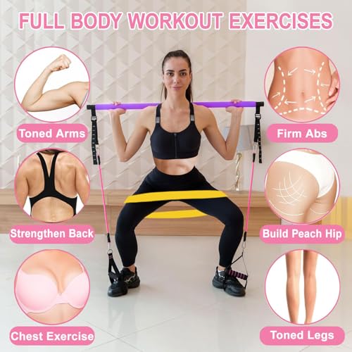 Bbtops Pilates Bar Kit with Resistance Bands,Pilates Bar with Stackable Bands Workout Equipment for Legs,Hip,Waist and Arm,Exercise Fitness Equipment for Women & Men Home Gym Yoga Pilates - color: Violet