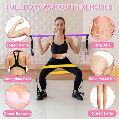 Bbtops Pilates Bar Kit with Resistance Bands,Pilates Bar with Stackable Bands Workout Equipment for Legs,Hip,Waist and Arm,Exercise Fitness Equipment for Women & Men Home Gym Yoga Pilates - color: Violet
