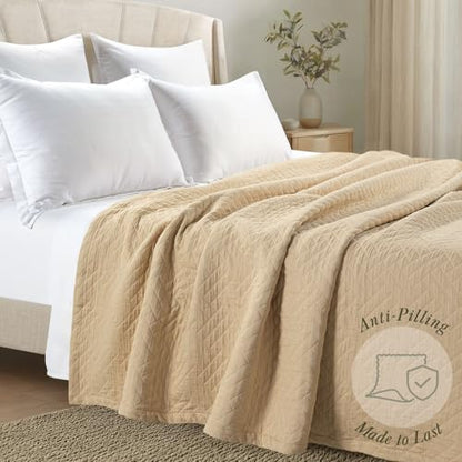 Threadmill Cotton King Coverlet Blanket, Criss Cross Jacquard, Beige - color: Classic Beige, size: King / Cal King