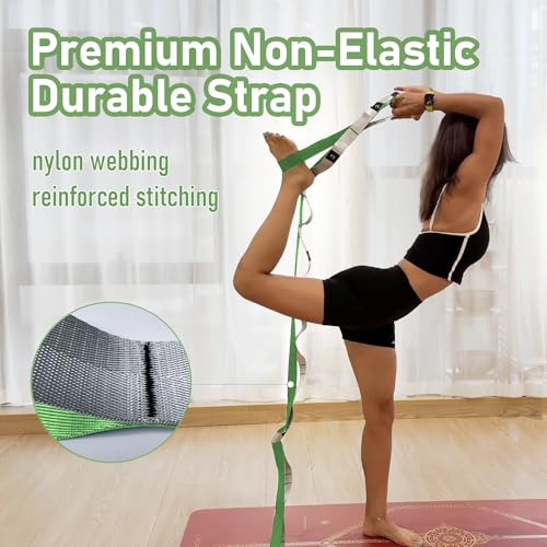 Stretch Bands for Exercise, Non Elastic Yoga Stretching Strap with Loops, 3.8cm x 2.45m, Stretching Bands for Physical Therapy, Yoga, Pilates, Dance, Gymnastics Exercise - color: Green