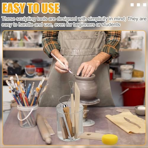 Leriton 80 Pcs Pottery Clay Tools Kit Sculpting Clay Tool Includes Cutting Modeling Trimming with Wooden Handles Carving Kit for Beginners Carving Shaping, Back to School Supplies