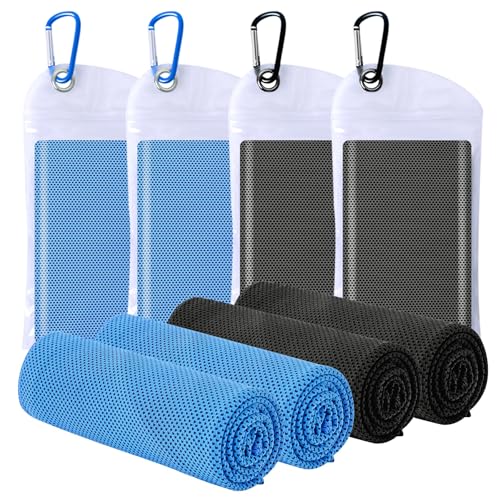 4 Packs Cooling Towels (40x12 Inch), Cooling Towels for Neck and Face, Stay Cool in Hot Weather for Sports, Gym, Yoga, Golf, Fitness, Running, Camping & Travel - color: 2 Packs Black/ 2 Packs Blue