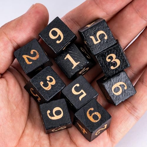 16mm D6 Dice Set 10PCS Wooden 6 Sided Dice for D&D RPG Board Games - color: D6-black N