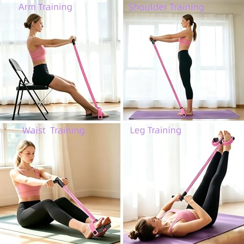 Upgraded Durable 6-Tube Pedal Resistance Strap with Handle, Natural Rubber Fitness Resistance Strap, Multifunctional Fitness Strap, Suitable for Abdominal, Waist, arm, and Leg Shaping Training - color: Pink