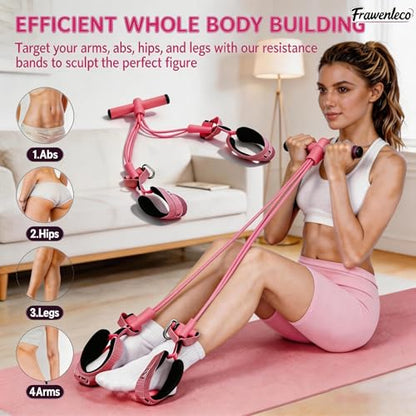 Fitness Resistance Bands with 4 Tube Pedal Ankle Puller, Elastic Yoga Pedal Stretch Band for Exercise, - color: Pink