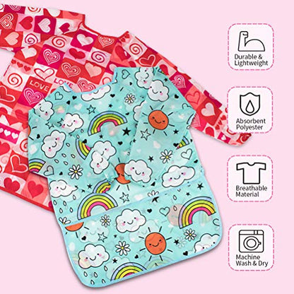 2 Pack Art Smock for Kid, Painting Apron for Children Waterproof Artist Smock with Long Sleeve and 3 Pockets for Age 3-8 Years - color: Cloud