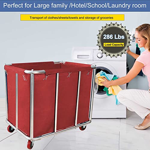 Laundry Cart with Wheels Commercial,400L Large Rolling Laundry Hamper - color: Red - 11.35 Bushels - 10 Tubes