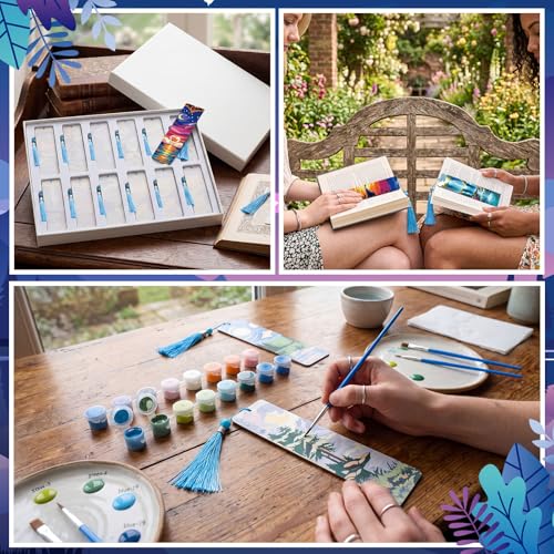 Kosiz 12 Pcs Night Landscape Paint by Number Kit for Adult Wood Bookmark | Mini Paint by Numbers Kit, Painting Decor, Tiny Mountain Tassels Blank Bookmarks, for Small DIY Craft Book Lovers Gift 7x2 '' - style: Night Landscape