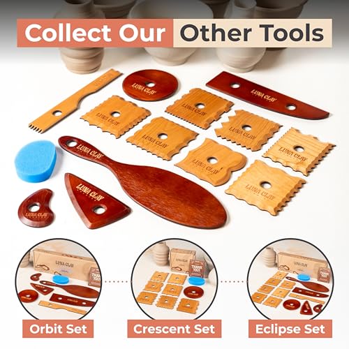 Large Pottery Ribs Tool Set | 6 Pack - Extra-Long Kiln-Dried Cherry Wood Shaping & Trimming Tools with 9" Paddle, Round Disc & Serrated Comb for Wheel Throwing, Non-Warping, Bonus Sponge - color: Cherry Wood