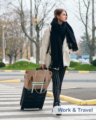 TOPDesign Puffy Tote Bag for Women with Cup Holder & Laptop Compartment & Cosmetic Bag & Trolley Sleeve for Work, Travel - color: Khaki, size: Medium
