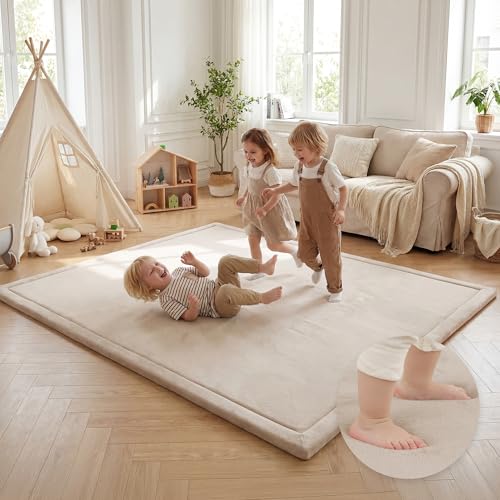 Extra Large 79"x118" Baby Activity Play Mat Rug for Floor(Beige) - color: Beige, size: 118"×79"×1.3"