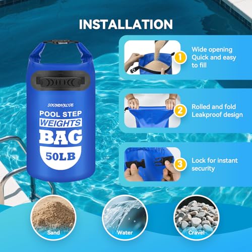Pool Ladder Weights for Above Ground Pools,Sand Bags 2 Pack 50lb | Above Ground Pool Step Sand Bags with Handles, 500D PVC Durable Waterproof & Foldable Sandbags for Swimming Pool Stairs - color: Navy Blue, size: 50LB