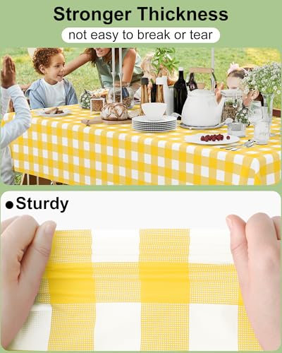 Smiry 8 Packs Gingham Disposable Table Cloth, 54 x 108 Inch Waterproof Plastic Tablecloth, Rectangle Yellow and White Checkered Table Covers for Picnic, Birthday, Party - color: Yellow and White, size: 54"x108" (Pack of 8)