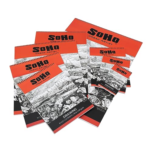 SoHo Urban Artist Softcover Drawing Pad - 8"x10" - 92 lbs/150gsm, Mixed Media, 24 Dual-Sided Sheets, Acid-Free, Wire-Bound, Micro-Perforated, Repeated Erasing & Reworking - size: 8"x10"