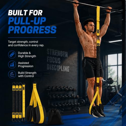 Pull Up Assistance Bands 75Ibs, Heavy Resistance Bands for Pull Ups with Adjustable Foot Rest, Exercise Bands for Strength Training, Workout Bands for Home Gym Fitness Equipment. (Yellow)