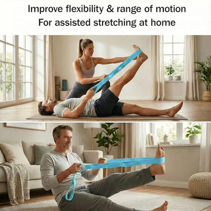Stretching Strap, Yoga Stretch Strap for Home Workout Exercise Pilates and Gymnastics, Non Elastic Stretch Band with 14 Loops for Flexibility Training, Aesthetic Packaging for Women and Men,Blue